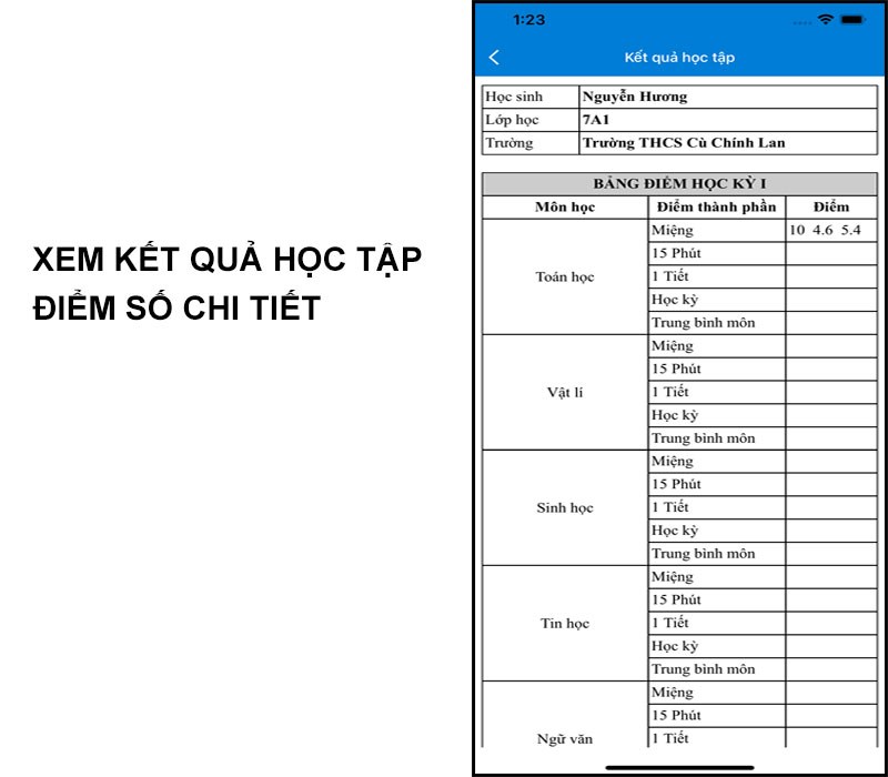 Xem kết quả học tập của học sinh